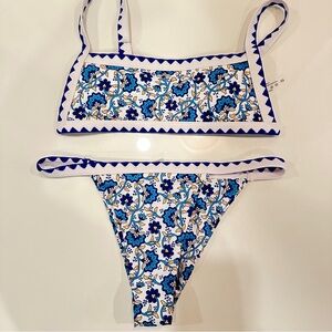 New Blue Floral Bikini Sz XS Bandeau